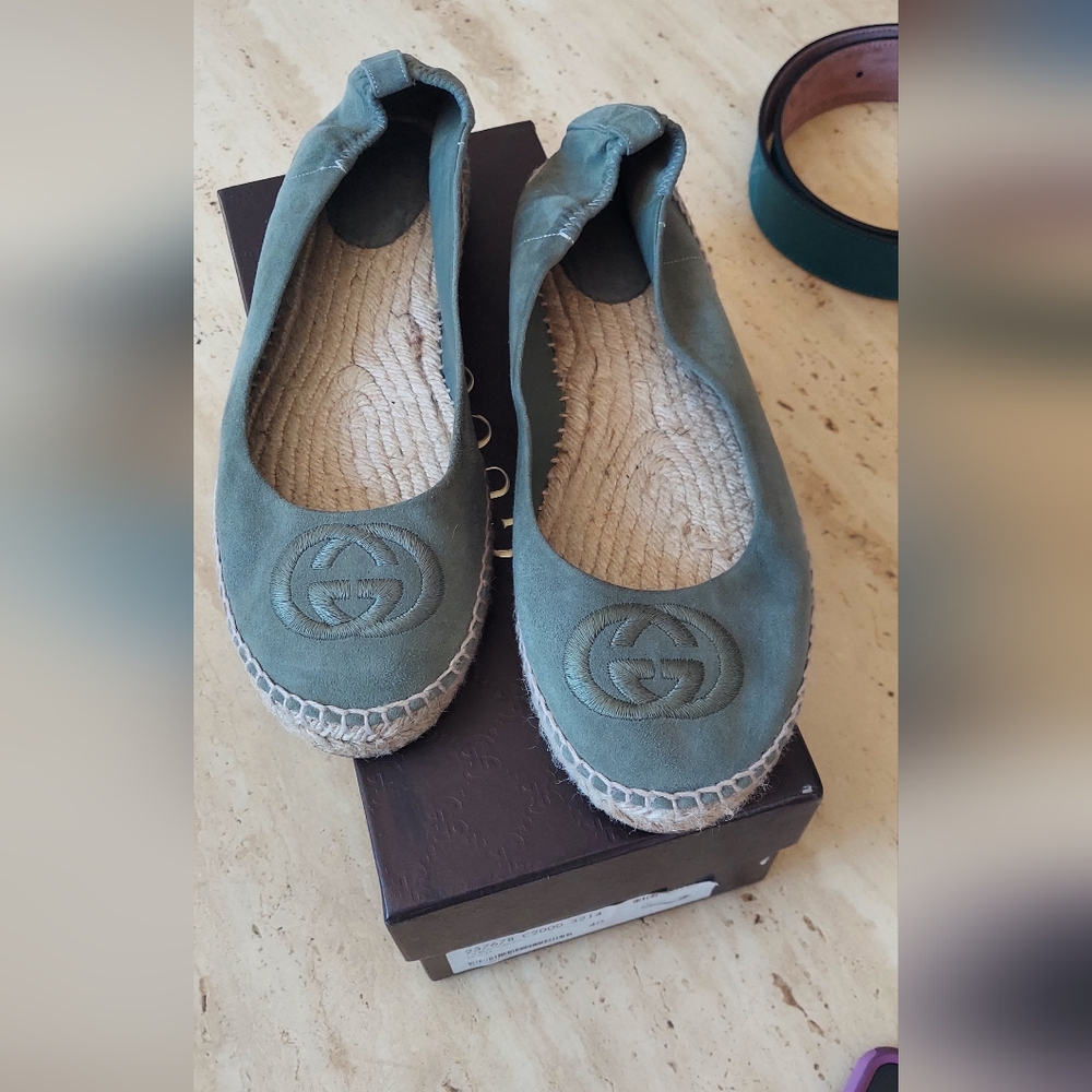 Authentic gucci interlocking G Logo Suede Espadrilles
